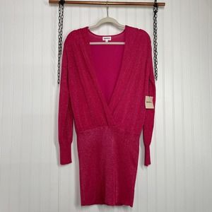 NWT Revolve Superdown Pink Aura Mini Dress Size M - Plunged Neck Holiday Shimmer